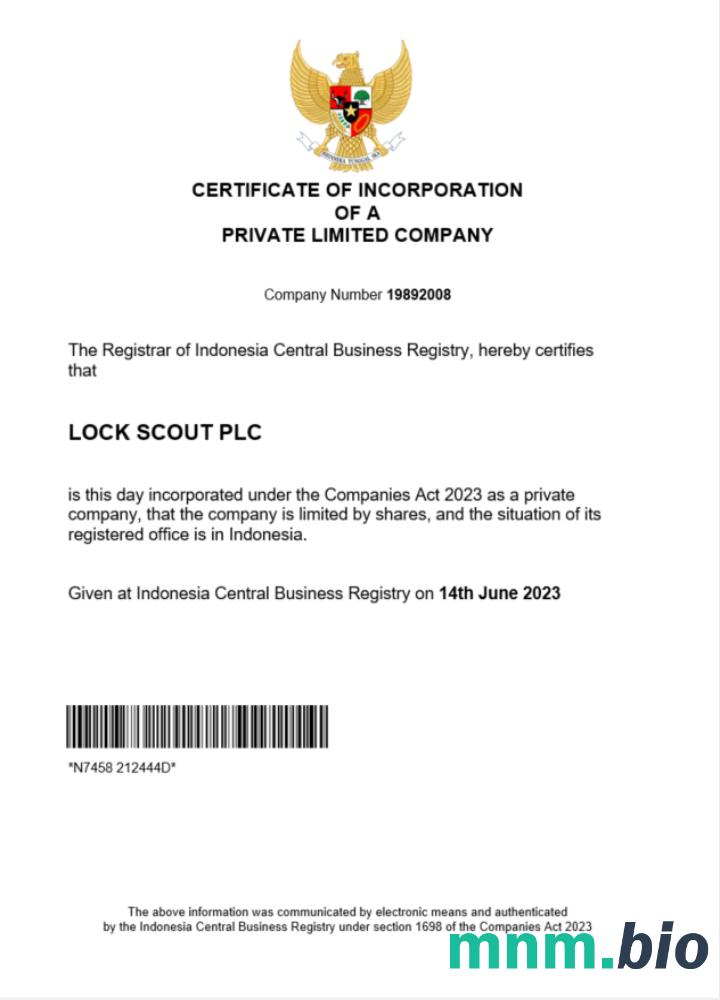 Indonezja certyfikat rejestracji Word i PDF szablon